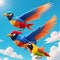 colorfull birds in flaying sky