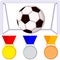 Colorfull cartoon soccer ball gate, medal icon set