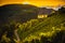 Colorfull landscape of sunset at vineyards in Austrian countryside in town Kitzeck im Sausal
