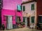 Colorfull painted front houses and Front yard at Brurano Island, Venice,