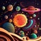 Colorfull planets Universe render 3d aniversary smash cake digital backdrop custom mad