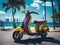 colorfull Scooter moped at ocean drive miami beach. ai generative