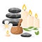 Colorfull spa tools and accessories black basalt massage stones herbs mortar and candles illustration isolated on white bac