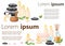 Colorfull spa tools and accessories black basalt massage stones herbs mortar rolled up towel and candles illustration on wh