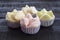 Colorfull Thai dessert Thai steamed cupcakes or cakes cotton woo