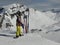 Colorfully dressed snow boarder