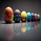 Colorfully painted row of Easter eggs