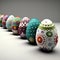 Colorfully painted row of Easter eggs