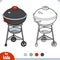 Coloring book. Barbecue Kettle Grill. Black and white cartoon kitchen appliances