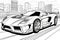 Coloring Book Black Outline, Mighty Sports Cars Sleek And Powerful Sports Cars Racing On Track. Generative AI