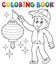 Coloring book boy with paper lantern