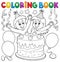 Coloring book cake and kids celebrating