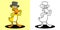 Coloring book cartoon illustration duck with magician hat
