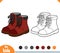 Coloring book, cartoon shoe collection. Brown boots