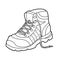 Coloring book, cartoon shoe collection. Hiking boot