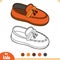 Coloring book, cartoon shoe collection. Moccasin