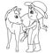 Coloring book child feeding horse vector