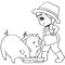 Coloring book child feeding pig vector