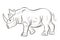 Coloring book for children, big and scary rhino.  Wild African animal rhinoceros, black and white image.