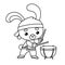 Coloring book for children, Chinese new year character rabbit and drum