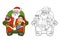 Coloring book for children: Santa Claus gives a gift a little boy