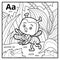 Coloring book, colorless alphabet. Letter A, ant