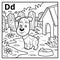 Coloring book, colorless alphabet. Letter D, dog