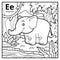 Coloring book, colorless alphabet. Letter E, elephant