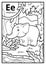 Coloring book, colorless alphabet. Letter E, elephant