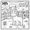 Coloring book, colorless alphabet. Letter H, horse