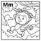 Coloring book, colorless alphabet. Letter M, monkey