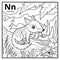 Coloring book, colorless alphabet. Letter N, numbat