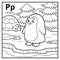 Coloring book, colorless alphabet. Letter P, penguin