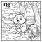 Coloring book, colorless alphabet. Letter Q, quokka