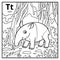 Coloring book, colorless alphabet. Letter T, tapir