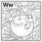 Coloring book, colorless alphabet. Letter W, worm