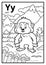 Coloring book, colorless alphabet. Letter Y, yeti