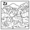 Coloring book, colorless alphabet. Letter Z, zebra