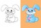 Coloring Book Of Cute Blue Little Hare