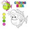 Coloring book with cute cartoon monkfish