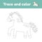 Coloring book with cute farm animal a horse. For kids kindergarten, preschool and school age. Trace worksheet. Development of fine