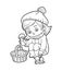 Coloring book, Cute little girl gathers mushrooms in a basket