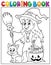 Coloring book cute witch and cat