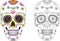 Coloring book. Day of the dead, Dia de los moertos, banner with colorful Mexican flowers. Vector skeleton skull in sombrero