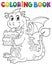Coloring book dragon holding cake 1