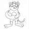 Coloring book with an example for children where a tiger in a mask for swimming with an inflatable ring. Tiger cub in cartoon
