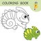 Coloring book with fun character Chameleon. Colorless and color samples Iguana on coloring page for kids. Coloring design