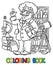 Coloring book of funny scientist or inventor