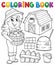 Coloring book girl and farm objects