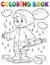 Coloring book girl in rainy weather 1